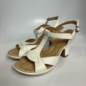 Born crown white leather heeled sandals women’s size 10 summer dressy casual‎